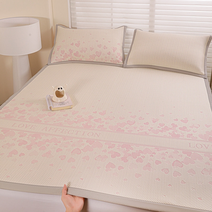 91家纺网 家纺一手货源 找家纺 富馨莱 2026新款PE乙纶高克重冰豆豆席凉感凉席单件席子平铺款学生宿舍支持一件定制尺寸 爱意满满-粉