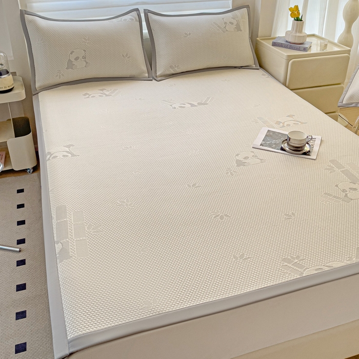 91家纺网 家纺一手货源 找家纺 富馨莱 2026新款PE乙纶高克重冰豆豆席凉感凉席单件席子平铺款学生宿舍支持一件定制尺寸 熊猫嘟嘟-灰