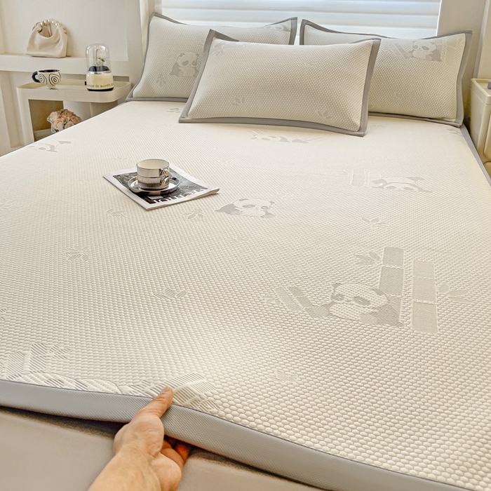 91家纺网 家纺一手货源 找家纺 富馨莱 2026新款PE乙纶高克重冰豆豆席凉感凉席单件席子平铺款学生宿舍支持一件定制尺寸 熊猫嘟嘟-灰