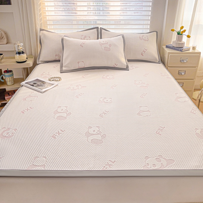 91家纺网 家纺一手货源 找家纺 富馨莱 2026新款PE乙纶高克重冰豆豆席凉感凉席单件席子平铺款学生宿舍支持一件定制尺寸 熊猫嘟嘟-粉