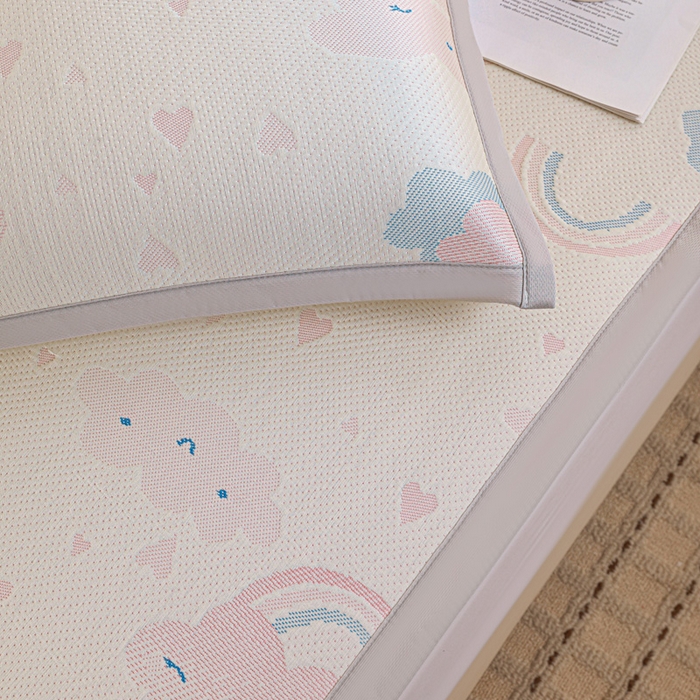 91家纺网 家纺一手货源 找家纺 富馨莱 2026新款PE乙纶高克重冰豆豆席凉感凉席单件席子平铺款学生宿舍支持一件定制尺寸 爱心彩虹