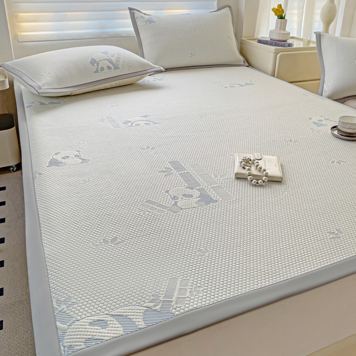 91家纺网 家纺一手货源 找家纺 富馨莱 2026新款PE乙纶高克重冰豆豆席凉感凉席单件席子平铺款学生宿舍支持一件定制尺寸 熊猫嘟嘟-蓝