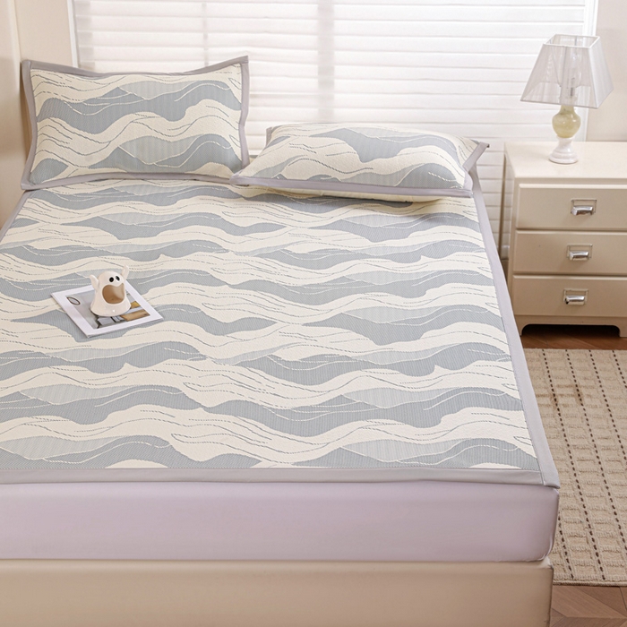 91家纺网 家纺一手货源 找家纺 富馨莱 2026新款PE乙纶高克重冰豆豆席凉感凉席单件席子平铺款学生宿舍支持一件定制尺寸 波纹-蓝灰