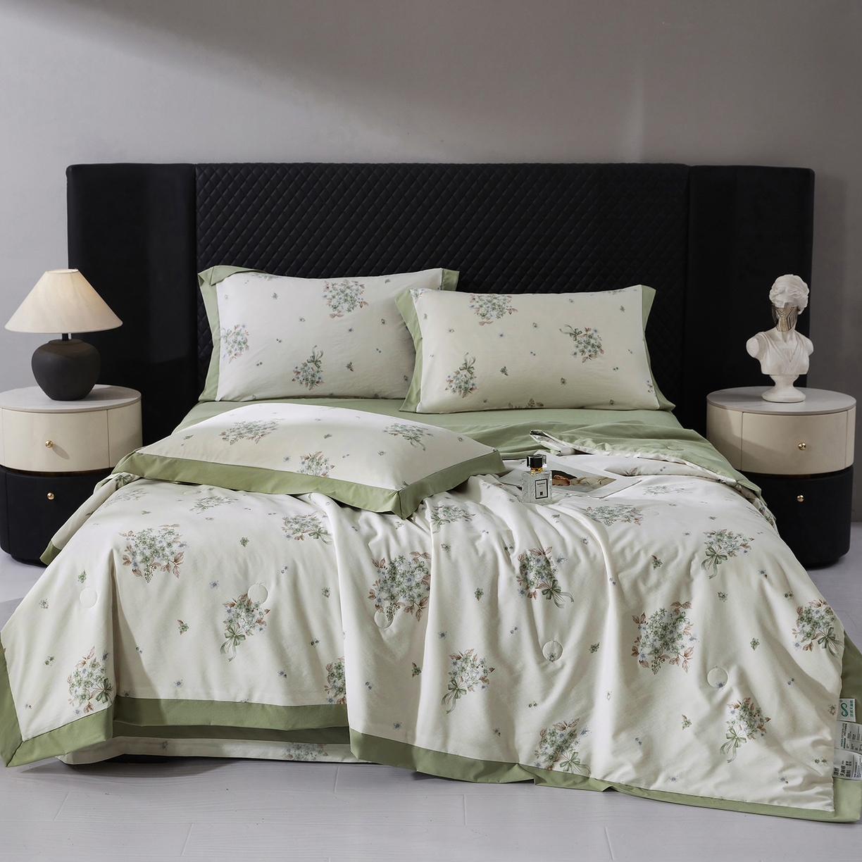 91家纺网 家纺一手货源 找家纺 网客家纺 2026新款A类凉感天丝棉夏被四件套 花束米