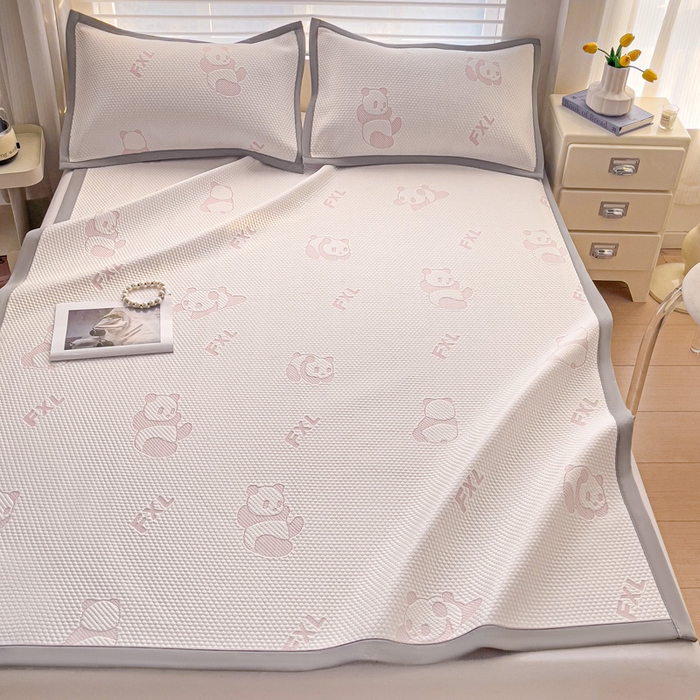 91家纺网 家纺一手货源 找家纺 富馨莱 2026新款PE乙纶高克重冰豆豆席凉感凉席单件席子平铺款学生宿舍支持一件定制尺寸 熊猫嘟嘟-粉