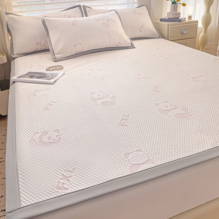 91家纺网 家纺一手货源 找家纺 富馨莱 2026新款PE乙纶高克重冰豆豆席凉感凉席单件席子平铺款学生宿舍支持一件定制尺寸 熊猫嘟嘟-粉