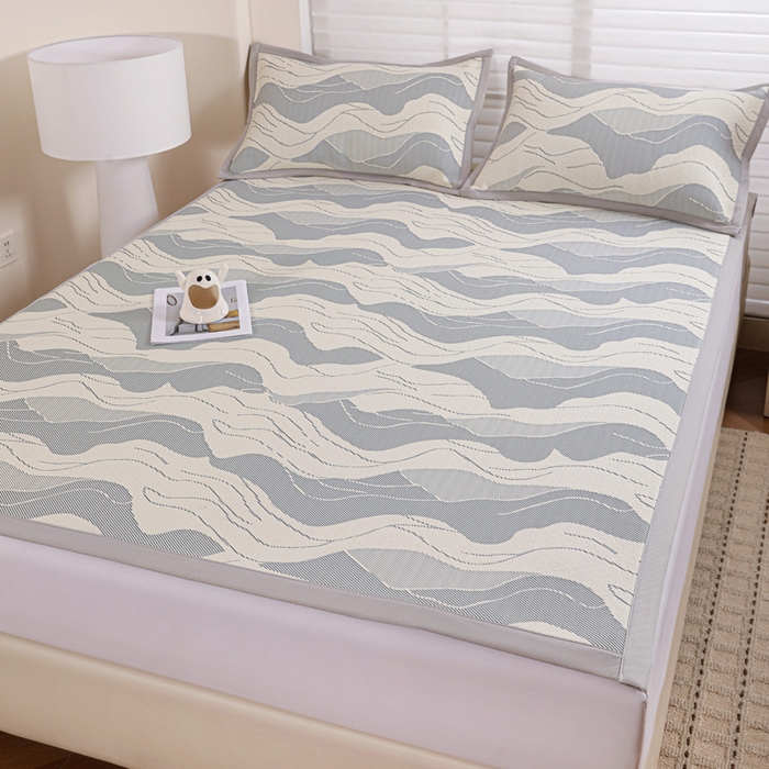 91家纺网 家纺一手货源 找家纺 富馨莱 2026新款PE乙纶高克重冰豆豆席凉感凉席单件席子平铺款学生宿舍支持一件定制尺寸 波纹-蓝灰