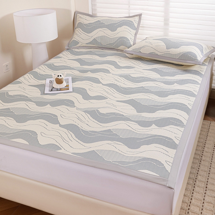 91家纺网 家纺一手货源 找家纺 富馨莱 2026新款PE乙纶高克重冰豆豆席凉感凉席单件席子平铺款学生宿舍支持一件定制尺寸 波纹-蓝灰