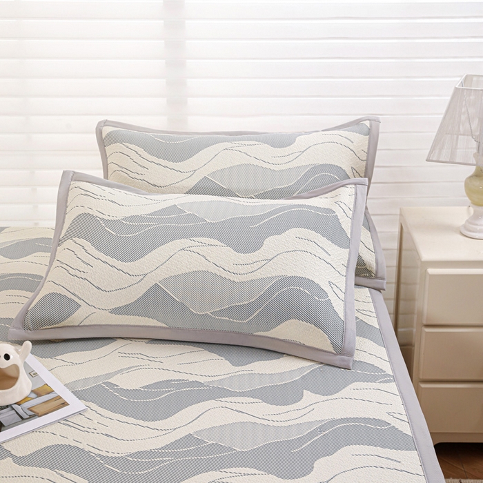 91家纺网 家纺一手货源 找家纺 富馨莱 2026新款PE乙纶高克重冰豆豆席凉感凉席单件席子平铺款学生宿舍支持一件定制尺寸 波纹-蓝灰