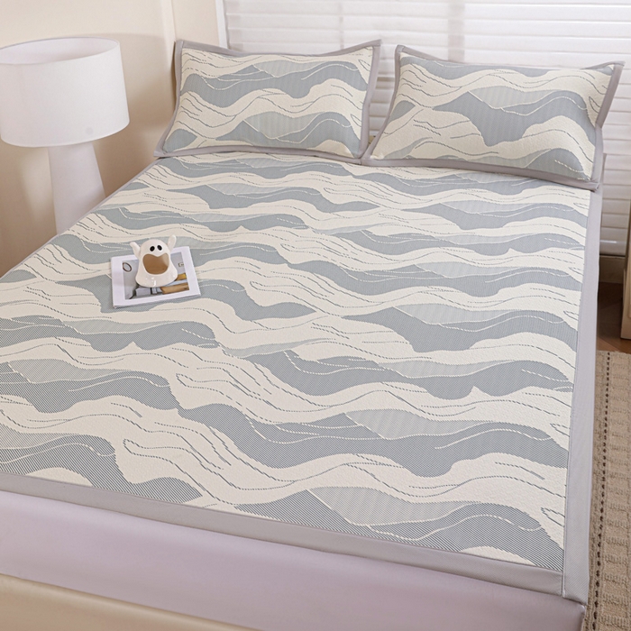 91家纺网 家纺一手货源 找家纺 富馨莱 2026新款PE乙纶高克重冰豆豆席凉感凉席单件席子平铺款学生宿舍支持一件定制尺寸 波纹-蓝灰