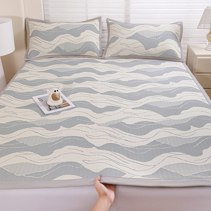 91家纺网 家纺一手货源 找家纺 富馨莱 2026新款PE乙纶高克重冰豆豆席凉感凉席单件席子平铺款学生宿舍支持一件定制尺寸 波纹-蓝灰