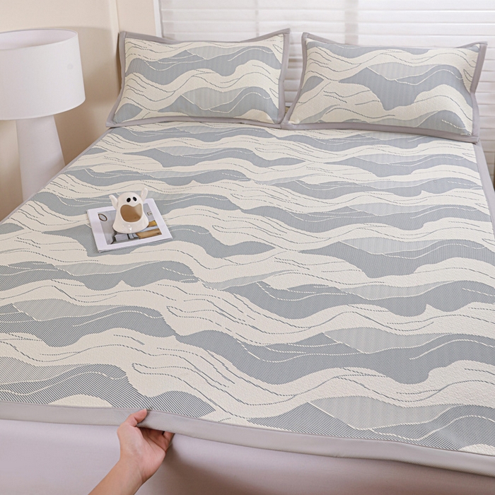 91家纺网 家纺一手货源 找家纺 富馨莱 2026新款PE乙纶高克重冰豆豆席凉感凉席单件席子平铺款学生宿舍支持一件定制尺寸 波纹-蓝灰