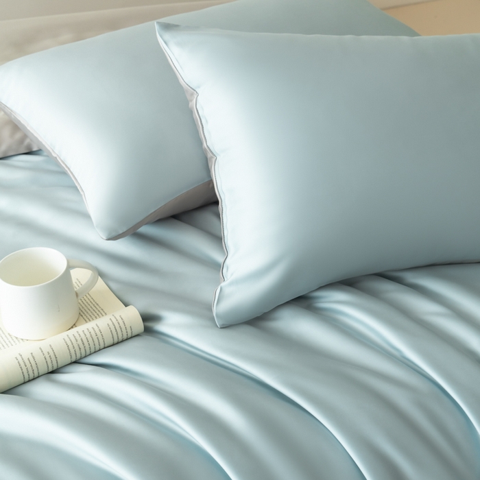 91家纺网 家纺一手货源 找家纺 禾时 2026新款60支奥地利兰精双拼纯色天丝四件套 映霜兰-霜华银