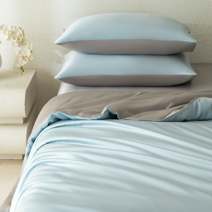 91家纺网 家纺一手货源 找家纺 禾时 2026新款60支奥地利兰精双拼纯色天丝四件套 映霜兰-霜华银