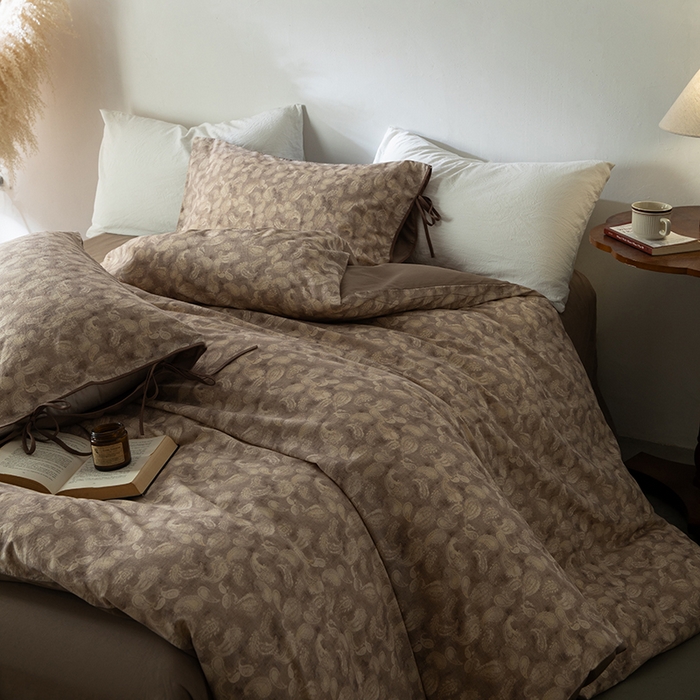 若未家居 LOVEWE HOUSE 2026春夏新款全棉纯棉棉麻色织印花套件清茉系列四件套（控价 券后不低于298） 斯威特-咖