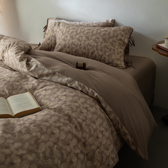 91家纺网 家纺一手货源 找家纺 若未家居 LOVEWE HOUSE 2026春夏新款全棉纯棉棉麻色织印花套件清茉系列四件套（控价 券后不低于298） 斯威特-咖