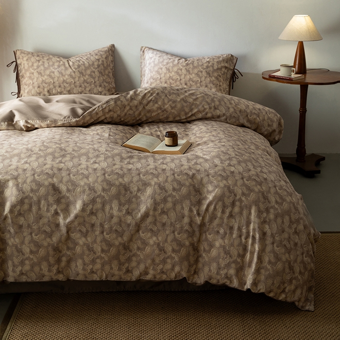 91家纺网 家纺一手货源 找家纺 若未家居 LOVEWE HOUSE 2026春夏新款全棉纯棉棉麻色织印花套件清茉系列四件套（控价 券后不低于298） 斯威特-咖