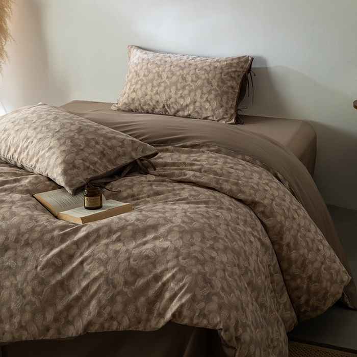 91家纺网 家纺一手货源 找家纺 若未家居 LOVEWE HOUSE 2026春夏新款全棉纯棉棉麻色织印花套件清茉系列四件套（控价 券后不低于298） 斯威特-咖