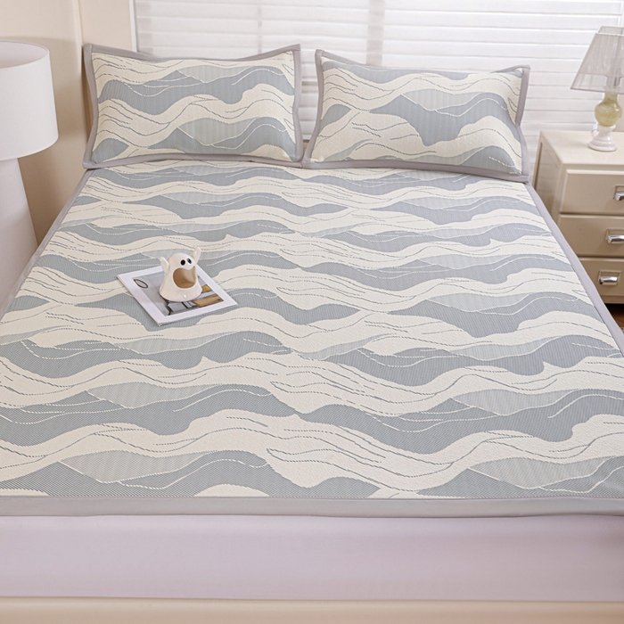 91家纺网 家纺一手货源 找家纺 富馨莱 2026新款PE乙纶高克重冰豆豆席凉感凉席单件席子平铺款学生宿舍支持一件定制尺寸 波纹-蓝灰