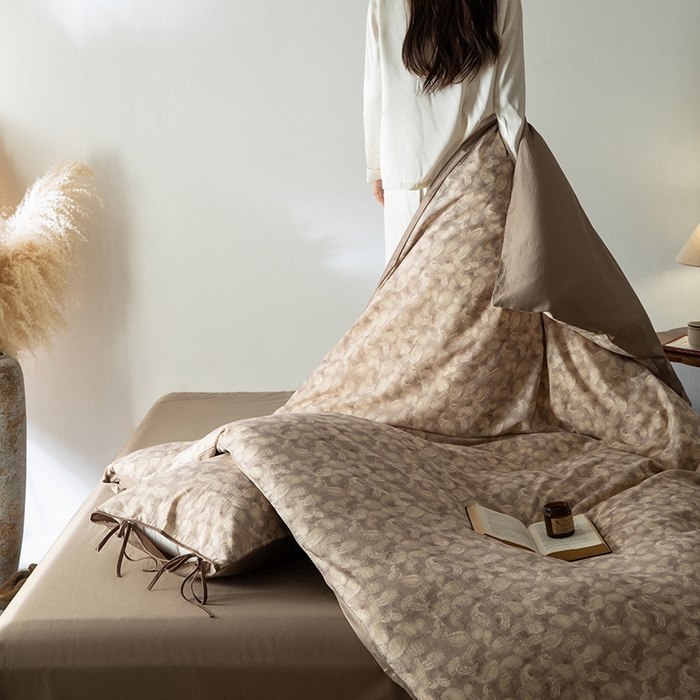 91家纺网 家纺一手货源 找家纺 若未家居 LOVEWE HOUSE 2026春夏新款全棉纯棉棉麻色织印花套件清茉系列四件套（控价 券后不低于298） 斯威特-咖