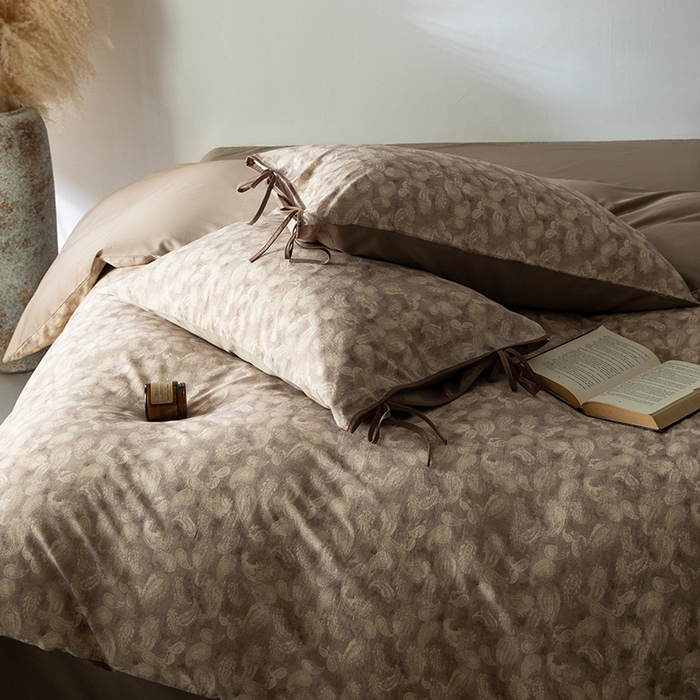 91家纺网 家纺一手货源 找家纺 若未家居 LOVEWE HOUSE 2026春夏新款全棉纯棉棉麻色织印花套件清茉系列四件套（控价 券后不低于298） 斯威特-咖