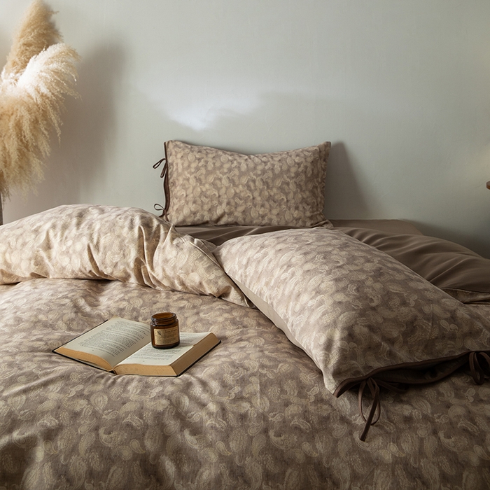 91家纺网 家纺一手货源 找家纺 若未家居 LOVEWE HOUSE 2026春夏新款全棉纯棉棉麻色织印花套件清茉系列四件套（控价 券后不低于298） 斯威特-咖