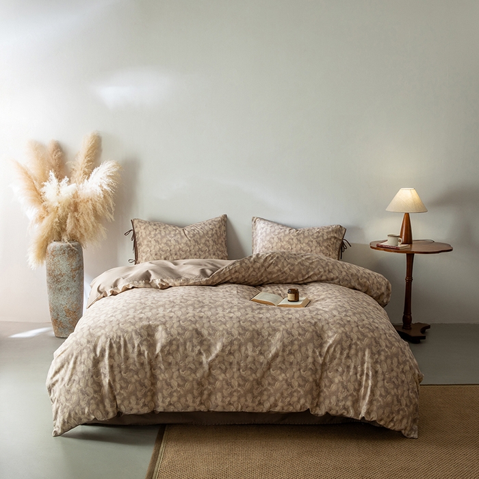 91家纺网 家纺一手货源 找家纺 若未家居 LOVEWE HOUSE 2026春夏新款全棉纯棉棉麻色织印花套件清茉系列四件套（控价 券后不低于298） 斯威特-咖