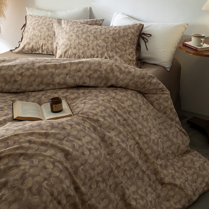 91家纺网 家纺一手货源 找家纺 若未家居 LOVEWE HOUSE 2026春夏新款全棉纯棉棉麻色织印花套件清茉系列四件套（控价 券后不低于298） 斯威特-咖