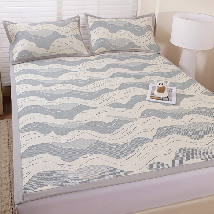 91家纺网 家纺一手货源 找家纺 富馨莱 2026新款PE乙纶高克重冰豆豆席凉感凉席单件席子平铺款学生宿舍支持一件定制尺寸 波纹-蓝灰