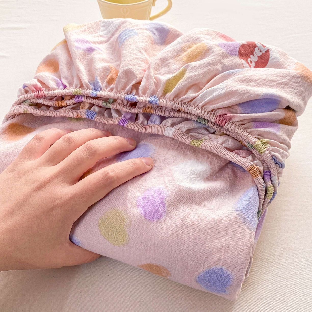 91家纺网 家纺一手货源 找家纺 眠势力 2026新款双层纱床笠单件云感皱皱纱床罩三件套床垫保护套 彩色心情