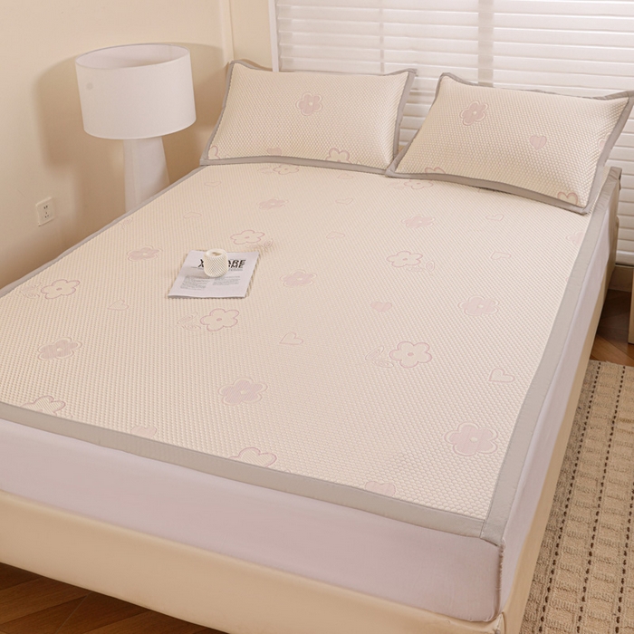 91家纺网 家纺一手货源 找家纺 富馨莱 2026新款PE乙纶高克重冰豆豆席凉感凉席单件席子平铺款学生宿舍支持一件定制尺寸 花儿朵朵