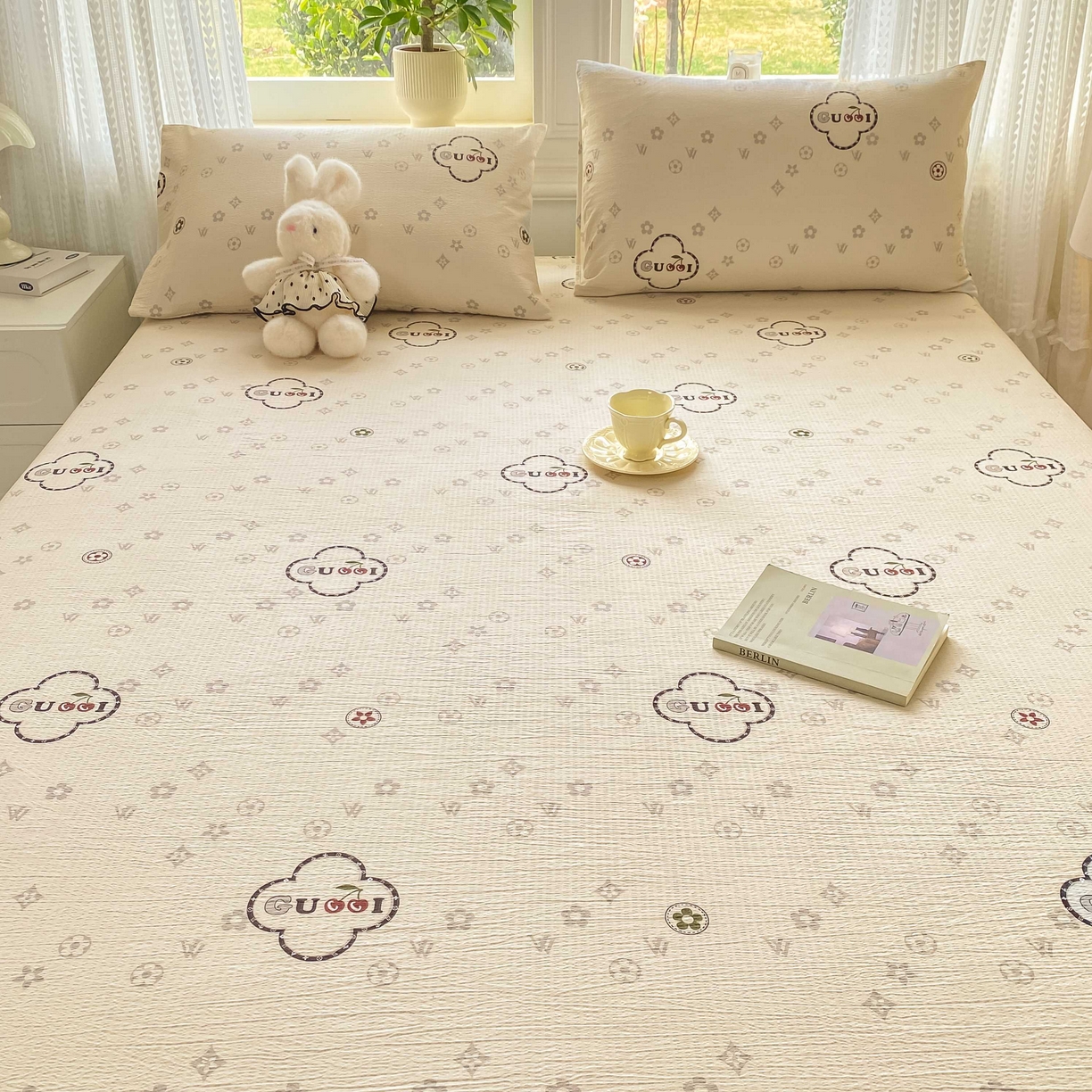 91家纺网 家纺一手货源 找家纺 眠势力 2026新款双层纱床笠单件云感皱皱纱床罩三件套床垫保护套 向云端