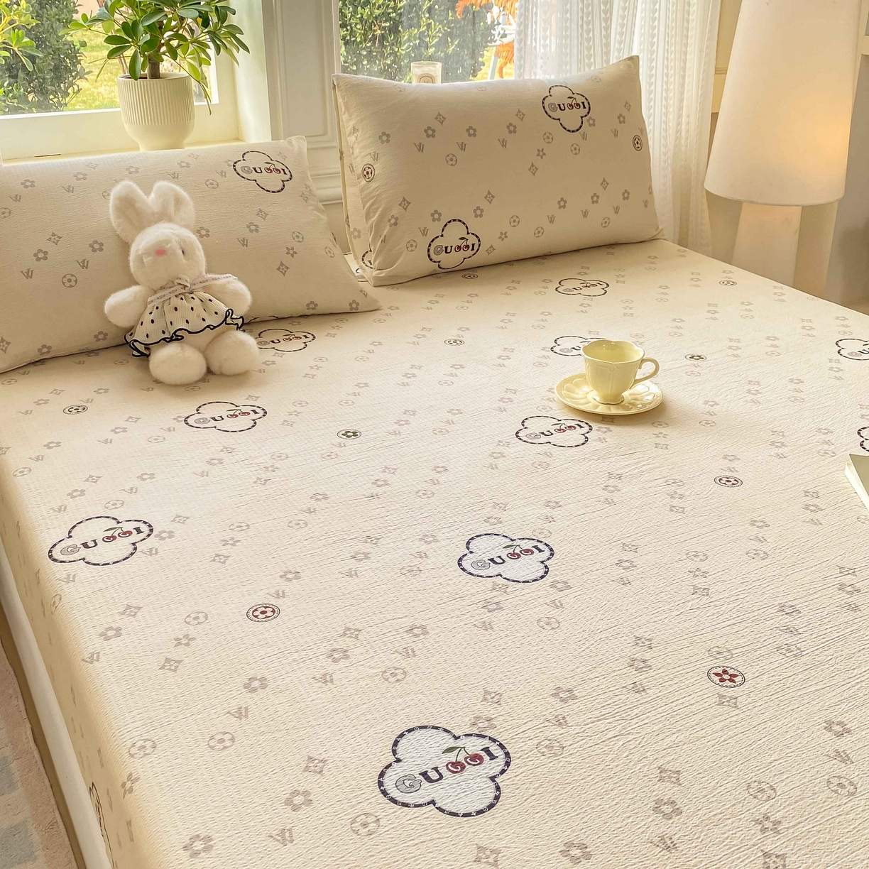 91家纺网 家纺一手货源 找家纺 眠势力 2026新款双层纱床笠单件云感皱皱纱床罩三件套床垫保护套 向云端