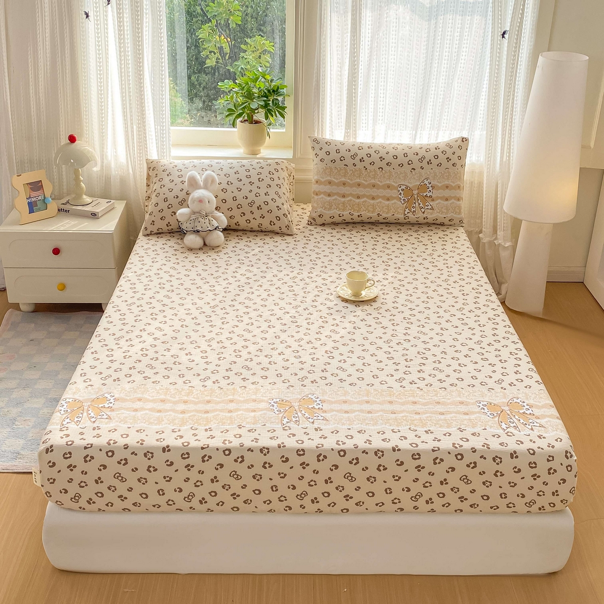 91家纺网 家纺一手货源 找家纺 眠势力 2026新款双层纱床笠单件云感皱皱纱床罩三件套床垫保护套 金蝶逐影