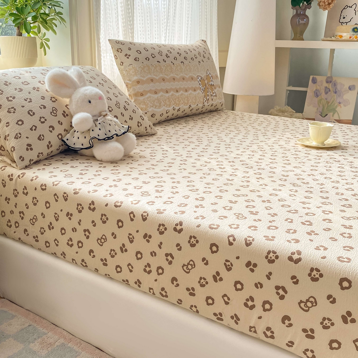 91家纺网 家纺一手货源 找家纺 眠势力 2026新款双层纱床笠单件云感皱皱纱床罩三件套床垫保护套 金蝶逐影