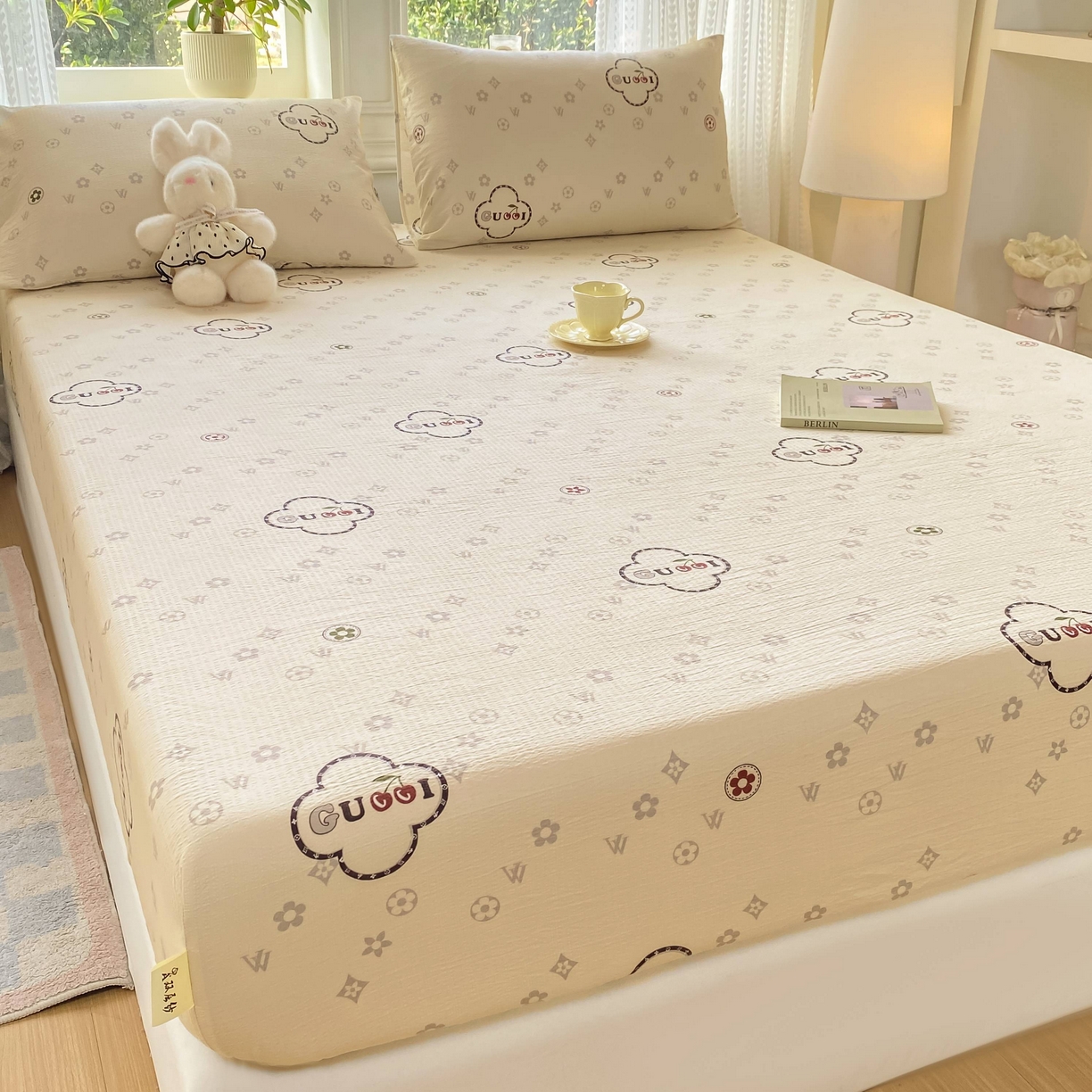 91家纺网 家纺一手货源 找家纺 眠势力 2026新款双层纱床笠单件云感皱皱纱床罩三件套床垫保护套 向云端