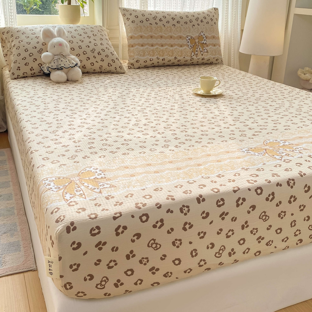 91家纺网 家纺一手货源 找家纺 眠势力 2026新款双层纱床笠单件云感皱皱纱床罩三件套床垫保护套 金蝶逐影