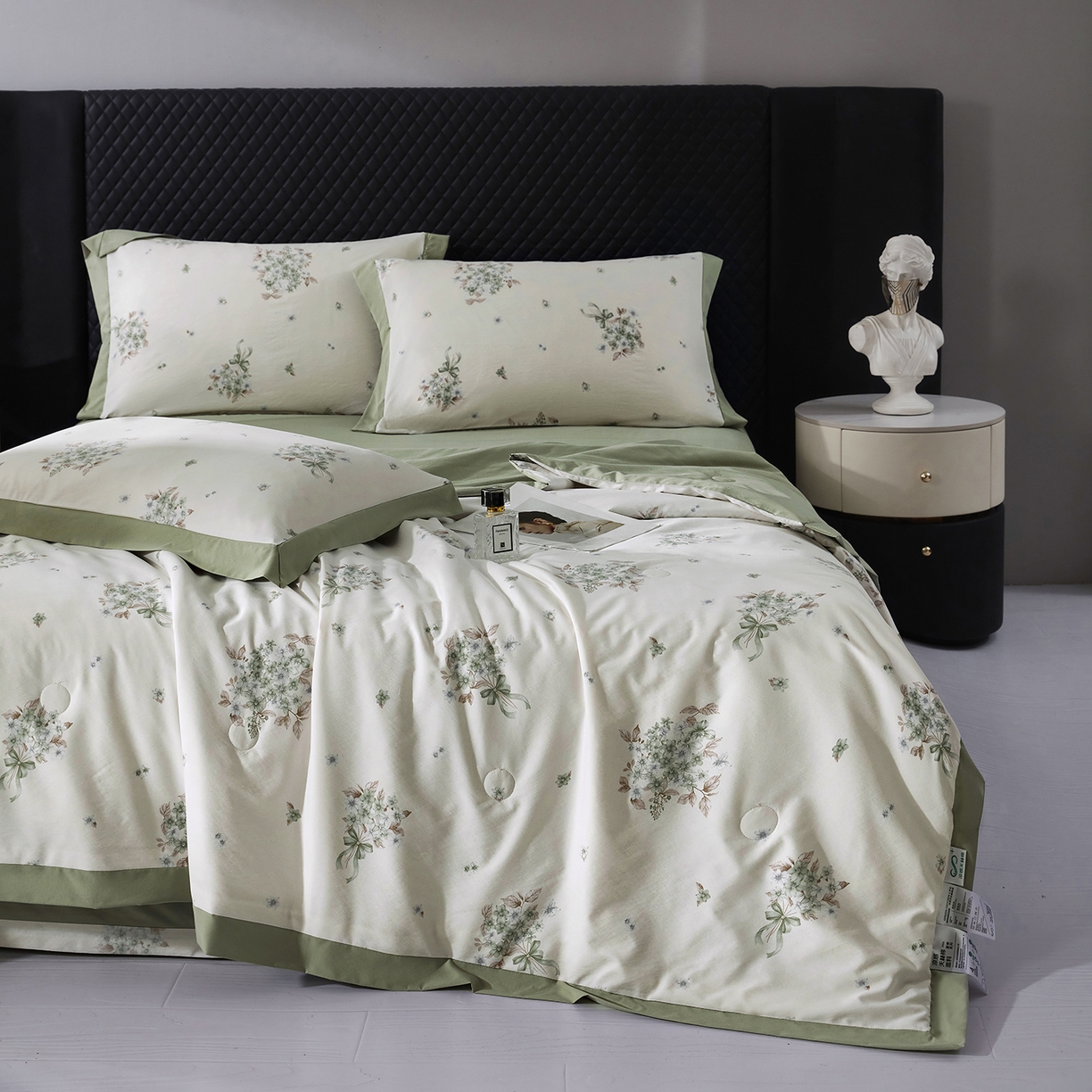 91家纺网 家纺一手货源 找家纺 网客家纺 2026新款A类凉感天丝棉夏被四件套 花束米