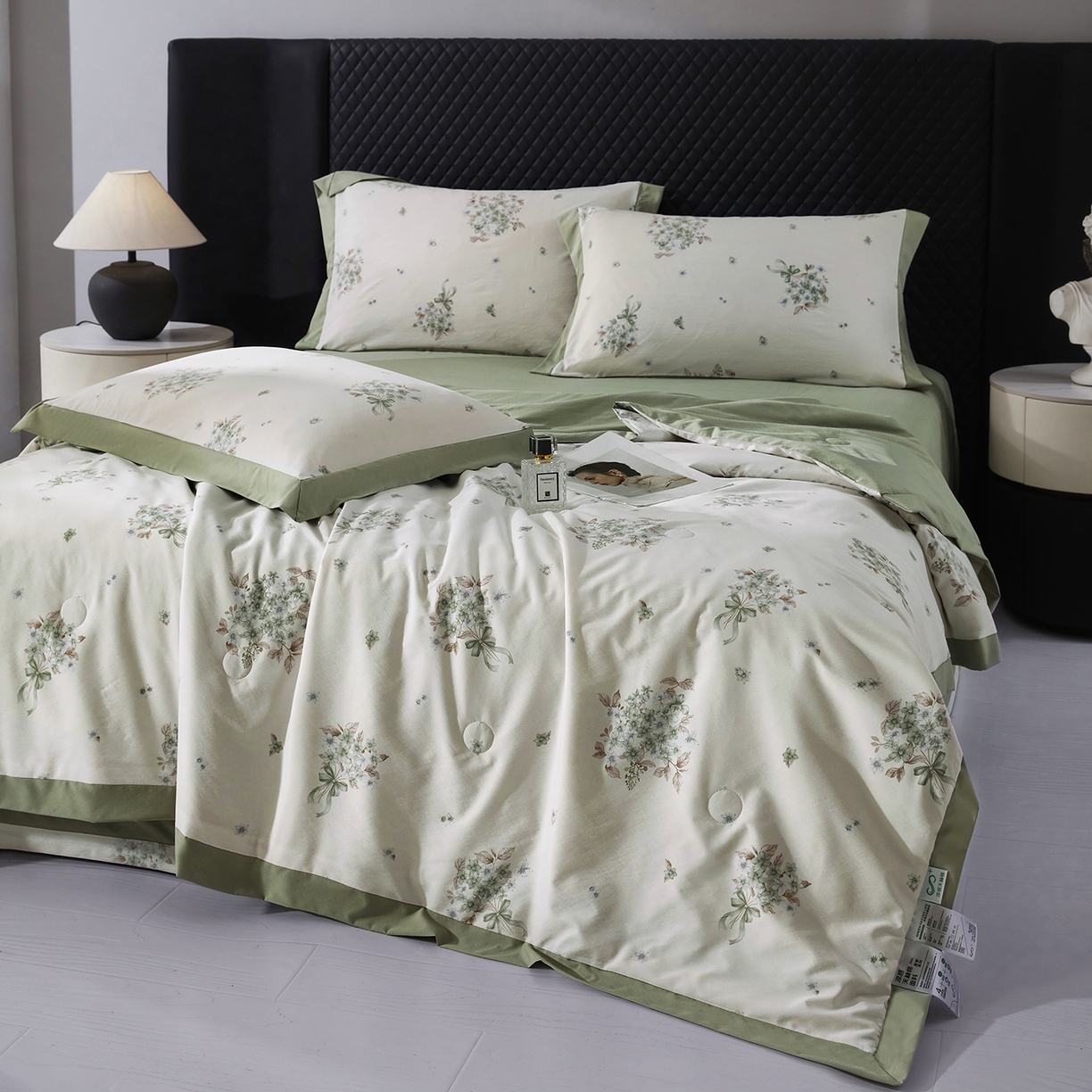 91家纺网 家纺一手货源 找家纺 网客家纺 2026新款A类凉感天丝棉夏被四件套 花束米