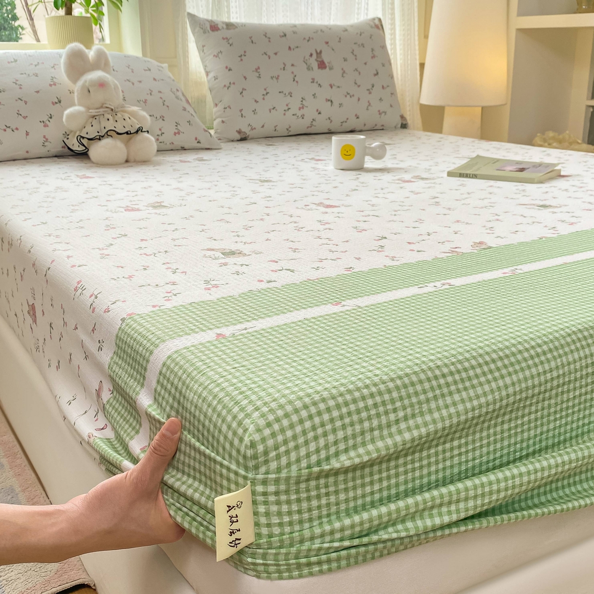 91家纺网 家纺一手货源 找家纺 眠势力 2026新款双层纱床笠单件云感皱皱纱床罩三件套床垫保护套 青樱兔语