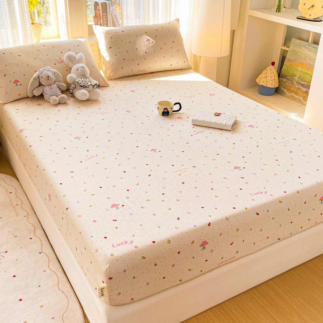 91家纺网 家纺一手货源 找家纺 眠势力 2026新款双层纱床笠单件云感皱皱纱床罩三件套床垫保护套 星梦甜心