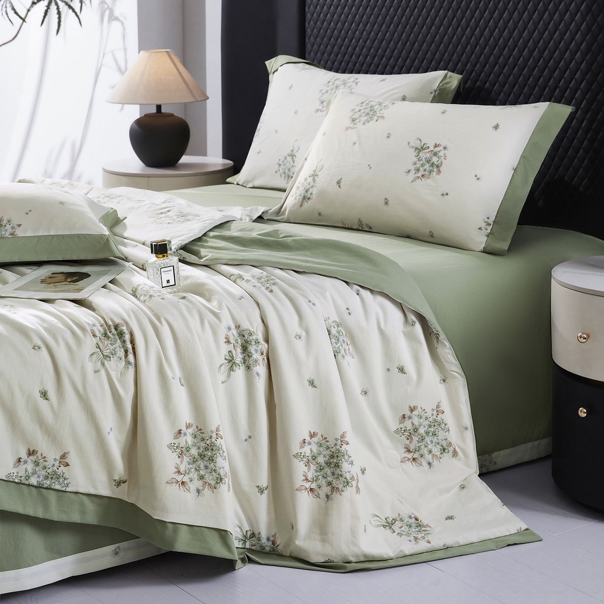 91家纺网 家纺一手货源 找家纺 网客家纺 2026新款A类凉感天丝棉夏被四件套 花束米