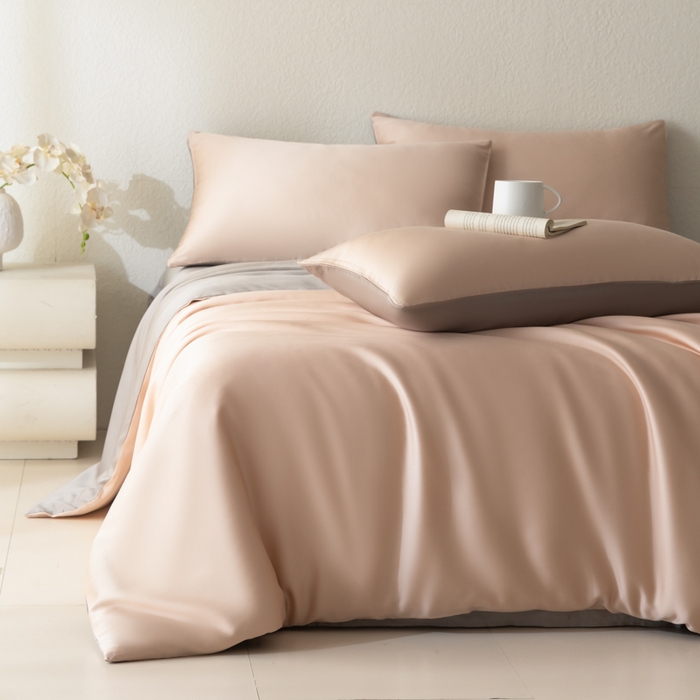 禾时 2026新款60支奥地利兰精双拼纯色天丝四件套 月光石-岩石灰