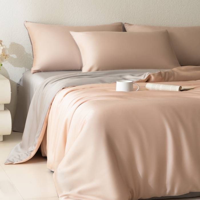 91家纺网 家纺一手货源 找家纺 禾时 2026新款60支奥地利兰精双拼纯色天丝四件套 月光石-岩石灰