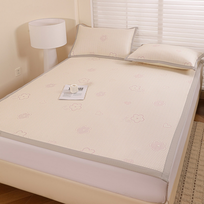 91家纺网 家纺一手货源 找家纺 富馨莱 2026新款PE乙纶高克重冰豆豆席凉感凉席单件席子平铺款学生宿舍支持一件定制尺寸 花儿朵朵