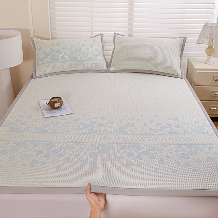 91家纺网 家纺一手货源 找家纺 富馨莱 2026新款PE乙纶高克重冰豆豆席凉感凉席单件席子平铺款学生宿舍支持一件定制尺寸 爱意满满-蓝