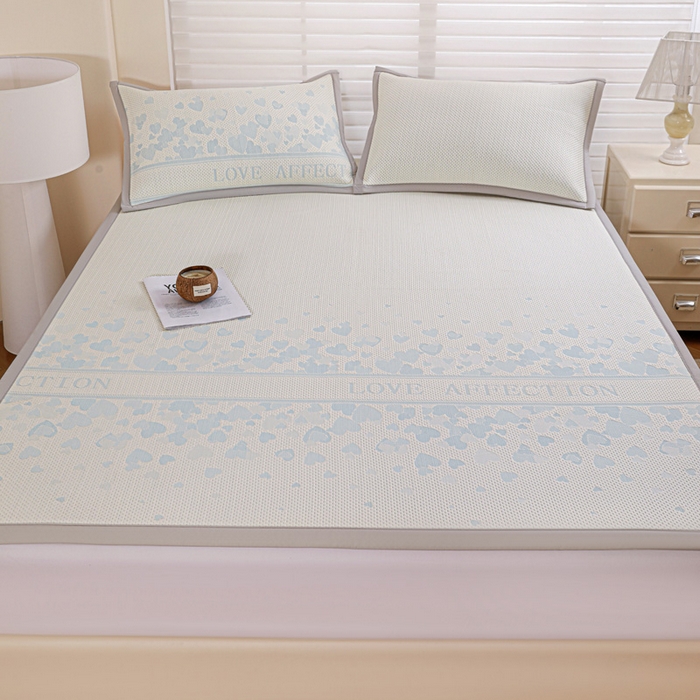 91家纺网 家纺一手货源 找家纺 富馨莱 2026新款PE乙纶高克重冰豆豆席凉感凉席单件席子平铺款学生宿舍支持一件定制尺寸 爱意满满-蓝