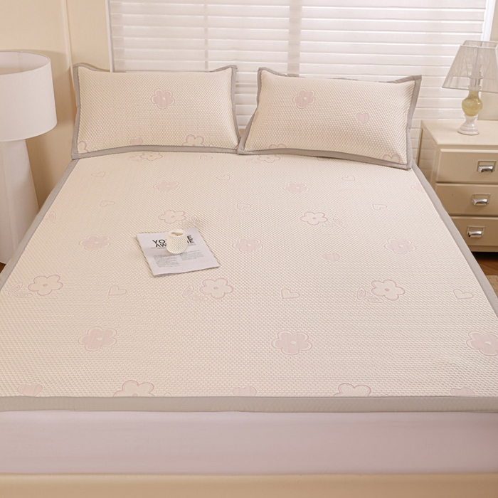 91家纺网 家纺一手货源 找家纺 富馨莱 2026新款PE乙纶高克重冰豆豆席凉感凉席单件席子平铺款学生宿舍支持一件定制尺寸 花儿朵朵