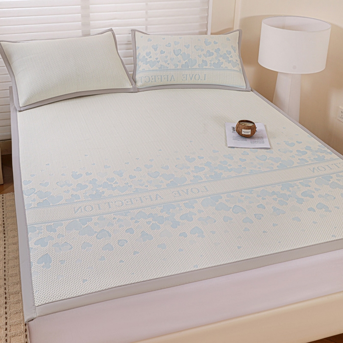 91家纺网 家纺一手货源 找家纺 富馨莱 2026新款PE乙纶高克重冰豆豆席凉感凉席单件席子平铺款学生宿舍支持一件定制尺寸 爱意满满-蓝