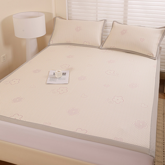 91家纺网 家纺一手货源 找家纺 富馨莱 2026新款PE乙纶高克重冰豆豆席凉感凉席单件席子平铺款学生宿舍支持一件定制尺寸 花儿朵朵